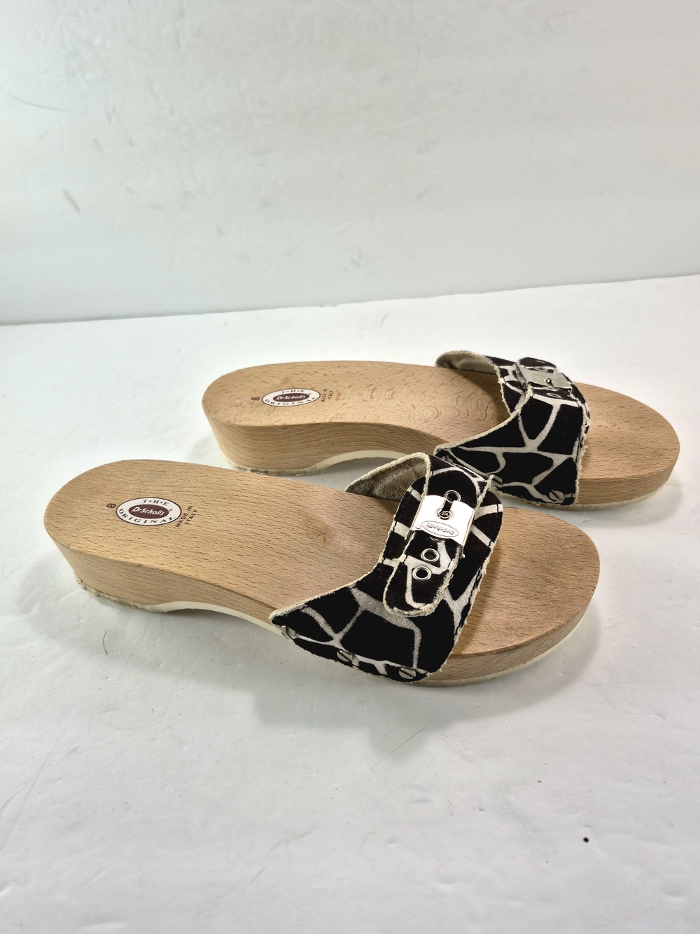 Dr. Scholl's Original Wood Exercise Sandals Giraffe Print Made in Italy 8 Retro